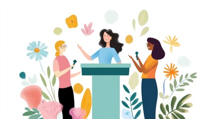 Women empowerment and speech celebration women rights with floral elements