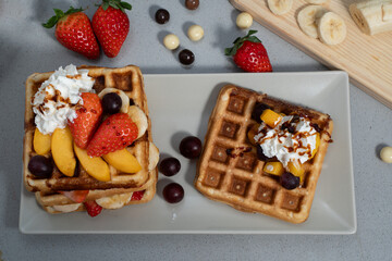 Hot waffles with ready-to-serve fruit