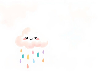 Fototapeta premium Pastel Rainbow Rain from Cute Cartoon Cloud Illustration