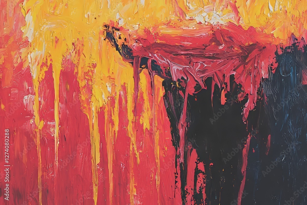 Poster vibrant yellow and red hues in the background of an abstract painting generate a dynamic visual effe