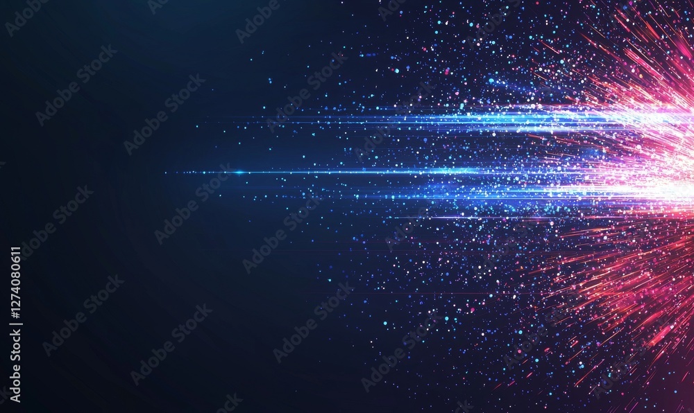 Poster blue streaks of light crossing a dark background form a design that is both abstract and futuristic