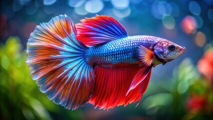 Fototapeta premium Elegant Aquatics: Halfmoon Betta, AI art, captivating copy space.