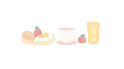 Cute breakfast illustration, food, healthy meal, simple design, perfect for kids, minimalist style, visual aids, and educational resources