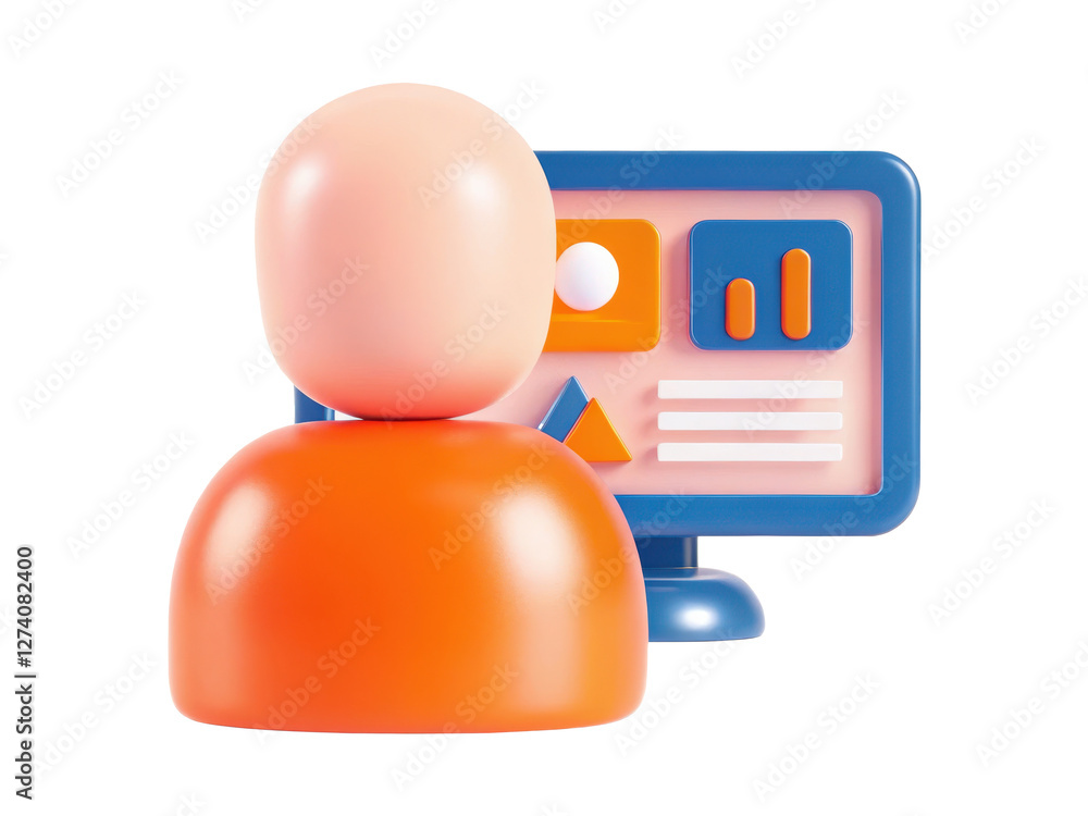 Poster phishing email concept, person viewing data on colorful computer screen. clipart photo isolated on t
