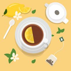 Background food of lemon tea or Cup with tea and lemons vector ilustration 