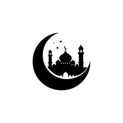 Mosque crescent moon icon silhouette vector illustration on white background
