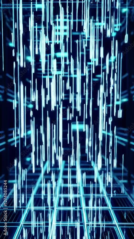 Poster futuristic digital data stream with dynamic light patterns in cyber blue matrix