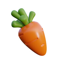 3D rendering of a fresh carrot with vibrant green leaves, set against a clean white background. Ideal for projects related to food, agriculture, or health.