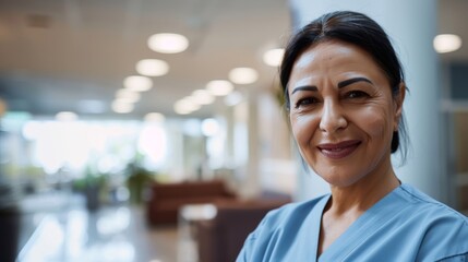 Fototapeta premium This is an image of a smiling woman standing in an office.