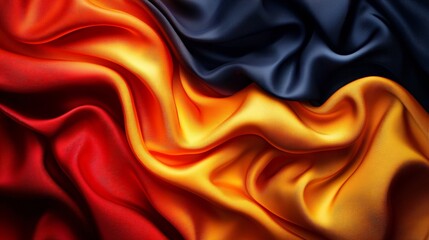 Obraz premium Smooth Fabric Waves in Black, Red, and Yellow Colors Creating Vibrant Textured Background