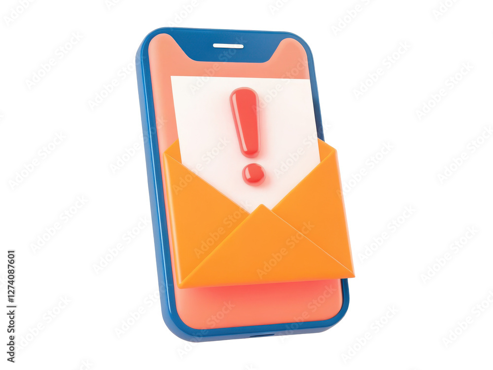 Poster phishing email concept, smartphone displaying warning email notification. clipart photo isolated on 