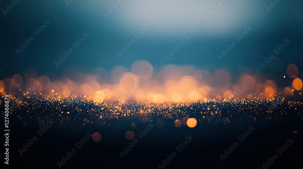 Poster glowing golden bokeh particles scattered gently on a soft cream background, creating an elegant and 
