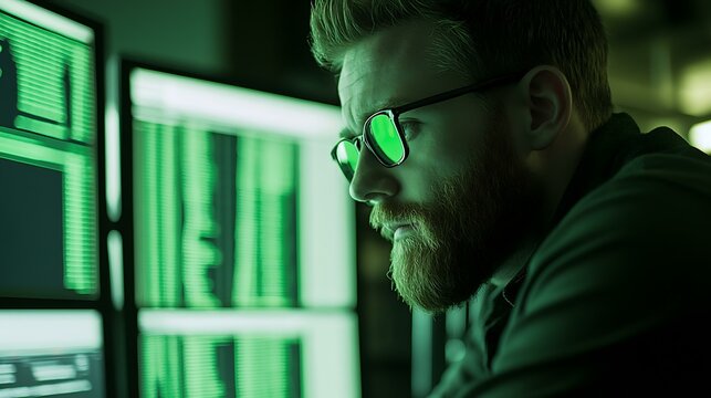 A stock trader analyzing market fluctuations on a digital platform with a green overlay representing luck