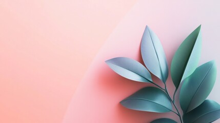 Minimalist Pastel Botanical Background with Green Leaves