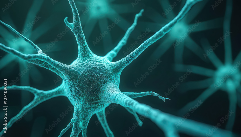 Poster conceptual illustration of neuron cells, close-up. neuron basic element of nervous system. nerve cel