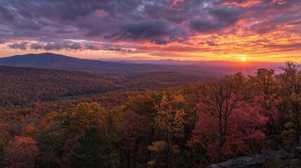 Breathtaking Autumn Sunset Over Colorful Mountain Landscape