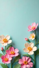 Naklejka premium Pastel artificial flowers, textured wall backdrop Vintage aesthetic , textured wall, retro