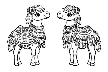 Obraz premium Baby camel with tiny humps, wearing a patterned blanket.