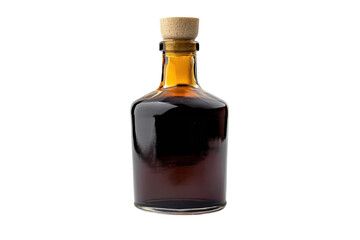 Elegant glass bottle filled with dark liquid on a minimalist background isolated on transparent background