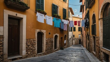 Fototapeta premium Laundry hanging out in the streets of the old town