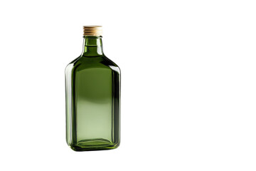 Elegant green glass bottle stands gracefully against a minimalistic background with soft lighting isolated on transparent background