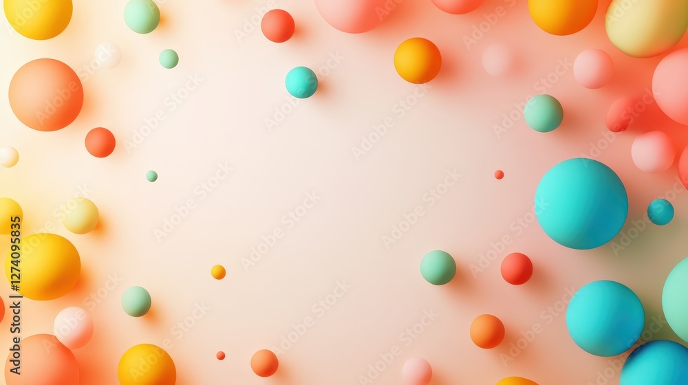 Poster a vibrant composition of colorful spheres floating against a soft gradient background
