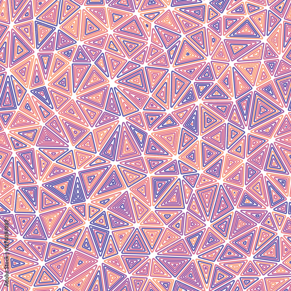 Poster minimal geometric background. compact triangles size. multiple repeated inner triangles. multicolore