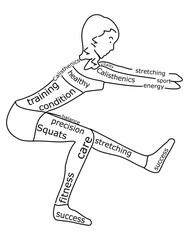 Calisthenics Wordcloud on female figure - illustration