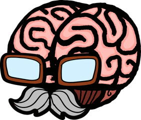 The Genius Brain with Glasses & Mustache