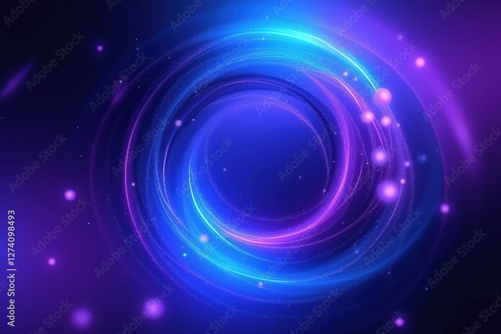 Poster mesmerizing abstract circular light patterns in vibrant purple and blue hues, creating a dreamlike v