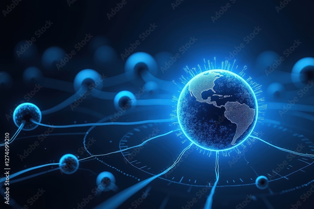 Aufkleber a glowing blue globe connected by dynamic lines representing global communication and advanced techn