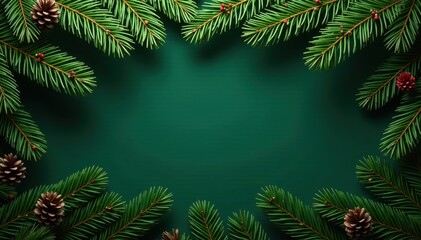 Deep green pine branches, lush texture, festive backdrop, backdrop, greenery