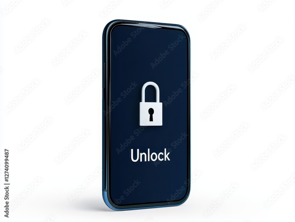 Poster online payment systems. smartphone displaying an unlock screen with a padlock icon.