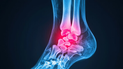 X-Ray Imaging in Radiology for Detecting Inflammation. X-Ray Imaging in Radiology for Detecting Inflammation. X ray image of ankle with highlighted pain area