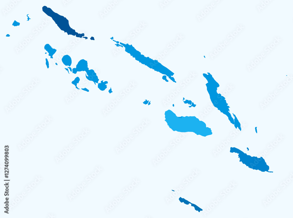 Poster map of solomon islands with regions. just a simple country border map with region division. light bl