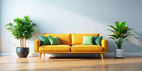 Modern Living Room with Cozy Sofa and Lush Plant