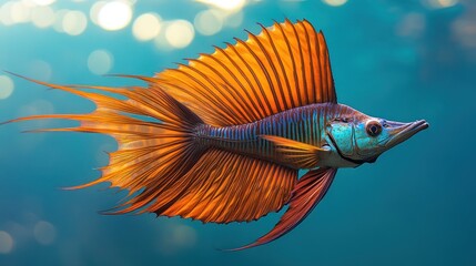 Fototapeta premium A majestic sailfish in side profile, isolated on a clean ocean blue background
