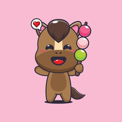 horse mascot cartoon character vector illustration eating dango