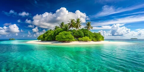 Remote Tropical Island with Palm Trees and Turquoise Water Landscape