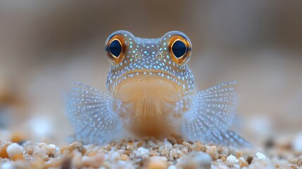 A mudskipper fish on a sandy background, realistic macro shot