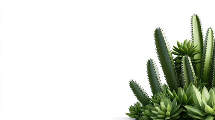 Lush arrangement of assorted cacti and succulents in a minimalist setting creating a vibrant and refreshing display