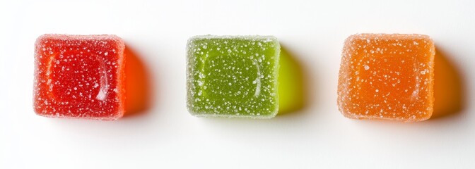 Colorful gummy candies on white background, studio shot, food photography, recipe