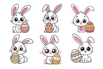 A Bundle of Cute Bunny holding an egg vector cartoon illustration Easter day
