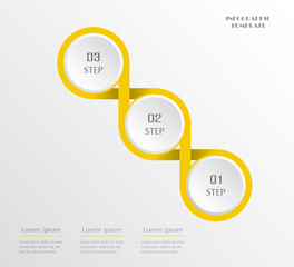 Creative yellow infographic template with 3 steps, options, parts or processes. Infinity sign or molecule concept.