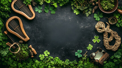 St patrick's day celebration ireland decorative elements nature aerial view st paddys day spirit