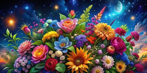 Obraz premium Starry Night Floral Backdrop