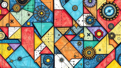 Fototapeta premium Steampunk Geometric Intricacies on Quilted Canvas