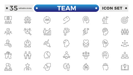 Team Outline icons related to management, administration, supervision, leadership, business, governance. Linear icon collection. Teamwork icon collection. Editable stroke outline icon. 

