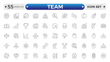 Team Outline icons related to management, administration, supervision, leadership, business, governance. Linear icon collection. Teamwork icon collection. Editable stroke outline icon. 
