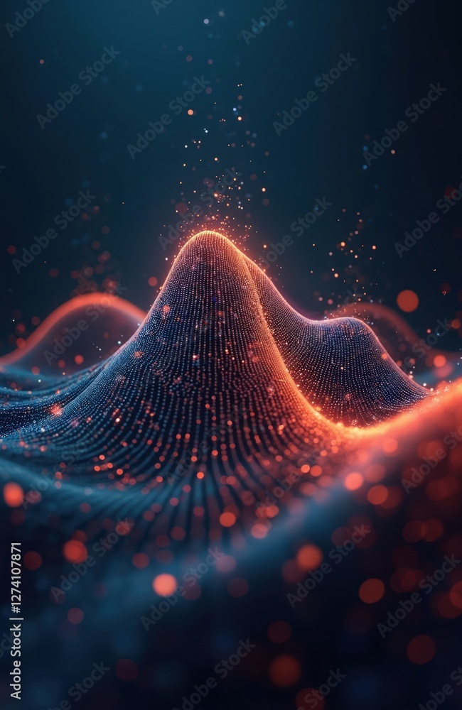 Poster abstract data visualization of rising glowing data streams. graph shows insightful data visions, unr